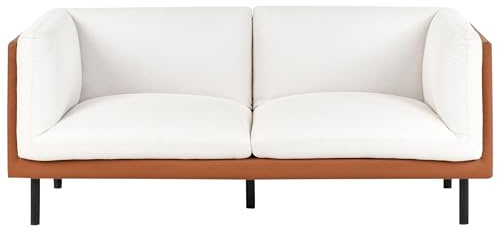 2-Sitssoffa Klädd i Polyester och Tyg med Svarta Metallben Vardagsrumsmöbel Off-White och Brun Vorgod