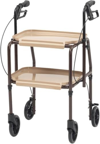 Indoor Rollator Height Adjustable Strolley Trolley with Brakes. Easy Removable Trays. Ideal for Transferring Meals, Household Mobility Walker for Elderly.