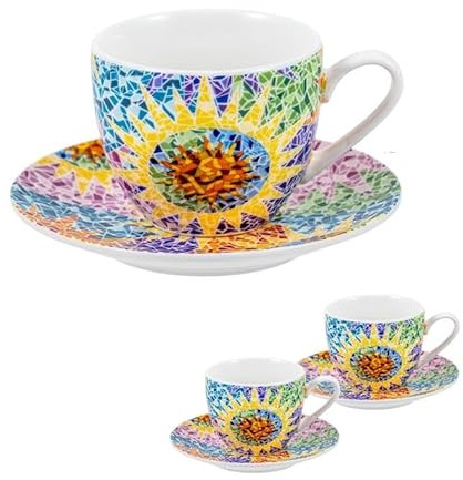 DRW Set mit 2 Porzellantassen mit Gaudi-Elementen 100 ml. Tasse: 5 x 5 x 6,5 cm, bunt, Medidas Taza: 5x5x6.5 cm