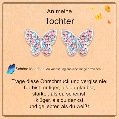 Ohrringe Silber,Mädchen Ohrringe, Schmetterlings-Ohrschmuck Geschenke für Geburtstag, Valentinstag, Weihnachten für Schmetterlings-Liebhaber/Tochter/Enkeltochter/Nichte/Jugendliche