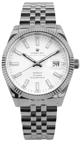 LOUIS XVI Marquis Automatik 3022 - Ø 41.5 mm - Herren Uhr - Wasserdicht - Armband Silber - Zifferblatt Weiß - Automatikuhr