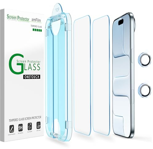 amFilm OneTouch for iPhone 17 Air [6.5''] Screen Protector Tempered Glass | Auto-Alignment, 30s Install, Bubble Free, Scratch & Drop Protection, HD Clear, Camera Lens Protector, 2+2 Pack (17Air-6.5'')