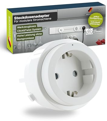 SCHWAIGER Steckdosenadapter für modulare Stromschiene Haushaltsstecker USB Ladeadapter Click & Twist System 680W/20W VDE Zertifiziert Ø 62 mm werkzeuglose Montage Weiß