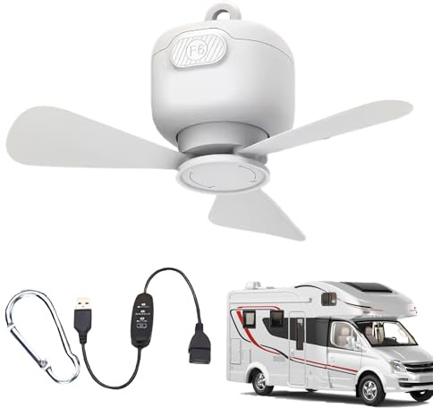 Ventilador de techo con dosel, ventilador colgante para cenador, ventilador de techo USB compacto con 3 velocidades ajustables para dormitorio, patio, tienda de campaña, porche, toldo