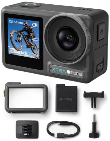 Xtra Edge Action Camera, 1/1.3 Sensor & 4K Cinematic Video, Hyper Stabilization, Waterproof Camera to 52 Ft, 3-Hour Battery, Universal Quick Mount, Vlogging Camera for Adventure Photography