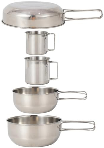 TOGEVAL Ensemble Vaisselle Camping en Acier Inoxydable 304 5 Pièces Tasses Et Pot Pique- Empilables Fond Plat pour Randonnée Alpinisme Barbecue Fêtes De Famille