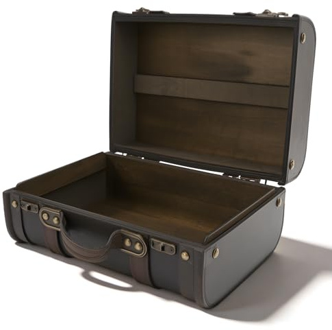 ZAWELIYO Vintage Wooden Suitcase Decorative Storage Box Retro Trunk for Home Decor Photography Props Window Display Studio Office Organisation British Style 9.4 Inch