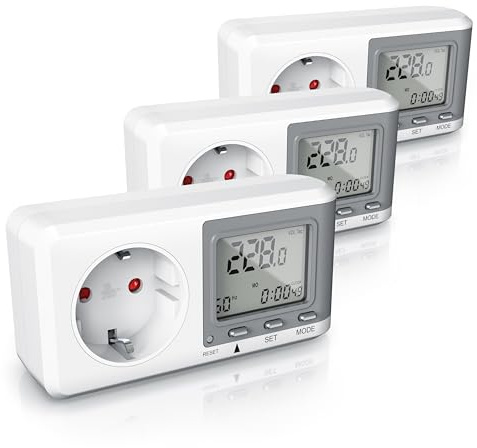CSL - 3x Stromzähler für Steckdose, Energiekostenmessgerät, Strommessgerät mit erhöhtem Berührungsschutz, Stromverbrauchsmesser 3680W, Energiemessgerät