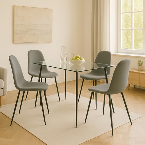 Meyvaser.com Ecommerce Company Mesa de Comedor Fija con Tapa de Cristal y Patas Metálicas Negras – 120x70x75 cm – Diseño Moderno e Industrial con Estructura de Acero