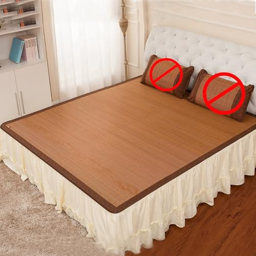 Summer Bamboo Mattress Pad Cooling Rattan Bed Mat Natural Heating Mattress (150x195cm/59x77in) - Perfect for Hot Weather Sleep Comfort