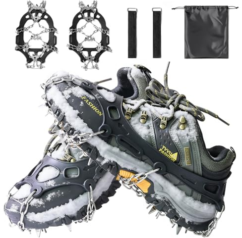 Ramponi per Scarponi, 24/32 Punte Ramponi da Ghiaccio a trazione 201 Inox Copertura Antiscivolo per Scarpe da Neve, Protezione sicura per Camminare, Jogging, Pesca