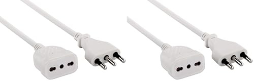 Electraline 46123 Prolunga 3 mt Spina e Presa bivalente 10/16A, Bianco-Sezione Cavo 3G1 mm (Confezione da 2)