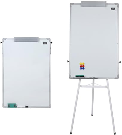 OHMG - Cavalletto con lavagna bianca magnetica cancellabile a secco, altezza regolabile con supporto, carta per lavagna per cavalletto da conferenza (60 * 90 cm - Bianco)