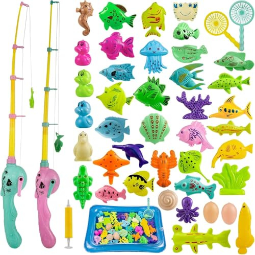 Gaethra® Angeln Spielzeug 45 Stück Magnetisches Angelspiel Badespielzeug Badewannenspielzeug Wasserspielzeug Badewanne Für Kleinkinder Kindern Spielzeug Outdoor Spiele Lernspiel Kinder