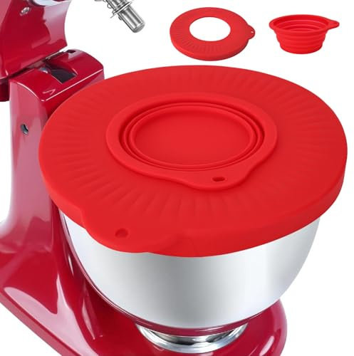 Silikon Spritzschutz Zubehör für Kitchenaid Stand Mixer 4.8L, Rührschüssel mit Spritzschutz Schüssel für Kitchen Aid Artisan 4.5-5 QT, Spritzschutz Kompatibel mit Kitchen Aid Mixer Tilt-Head (Rot)
