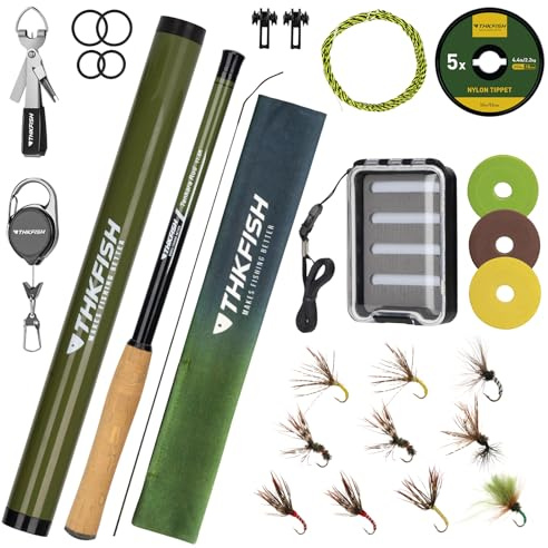 THKFISH Kit de canne à pêche Tenkara avec moulinet pour mouche – Kit combo télescopique en fibre de carbone 24T avec étui de transport, ligne de pêche et leurre pour mouche pour les torrents, la