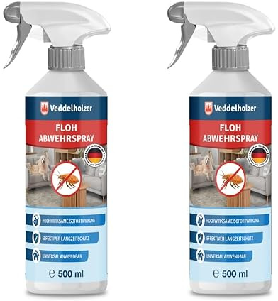 Veddelholzer 2x 500 ml Floh Abwehrspray für Wohnung und Möbel Hochwirksame Sofortwirkung Universal Anwendbar im Haushalt mit Zitroneneukalyptusöl Schonend & langanhaltend