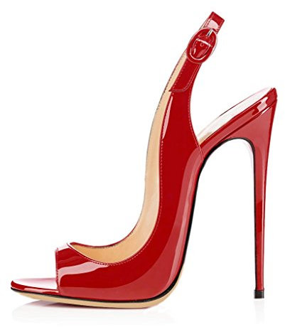 EDEFS Damen Peep Toe Sommer Sandaletten,Slingback Sandalen,High Heel Lack Schuhe,Red EU39
