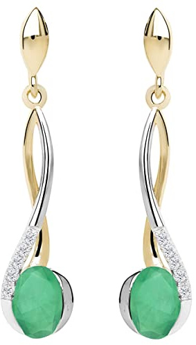 My Gold Damen Ohrringe Hängend Gold 585 Mit Smaragd Ohrhänger Echtes Gelbgold Weißgold (14 Karat) Diamant Maia O-01266-G461-EME