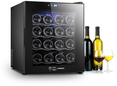Wintem Cantinetta Vino Doppia Temperatura per 16 Bottiglie 48L - Mini Frigo Bar Refrigerato con Illuminazione LED, Silenzioso, Regolazione 12-18°C - Wooler12 Design Moderno