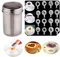 1 x shaker per cioccolato e caffè, shaker per glassa, zucchero in polvere, cacao, farina di cacao, setaccio con 16 forme stencil e stampi da stampa per cappuccino fai da te
