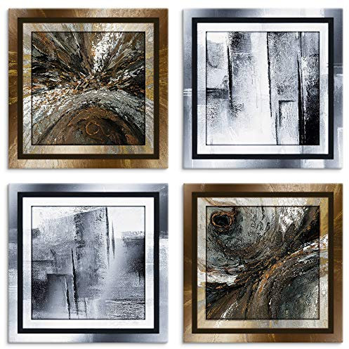 ARTLAND Wanddeko Leinwand Bilder auf Holz Wandbild Bild Set 4 teilig je 20x20 cm Quadratisch Abstrakte Kunst Modern Abstrakt Kreativ Silber Bronze U1OI
