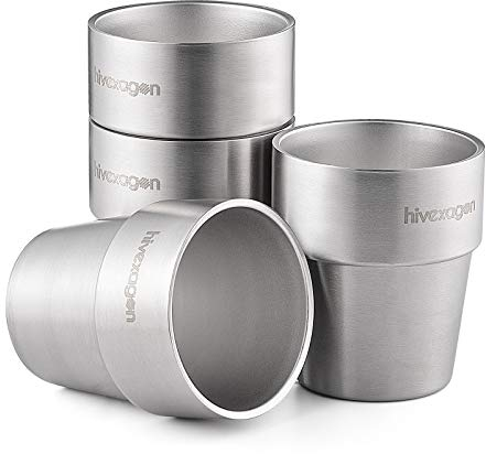 Hivexagon 300ml Set of 4 Stainless Steel Double Wall Cups - Perfect for Cold Drinks - Dishwasher Safe HG515