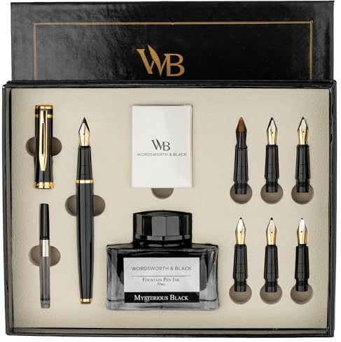 Wordsworth & Black Calligraphy Set - Premium Pens, Ink Refill, 6 Cartridges, Gold Ink Ink Bottle, Replacement Nibs for Gift or Journaling