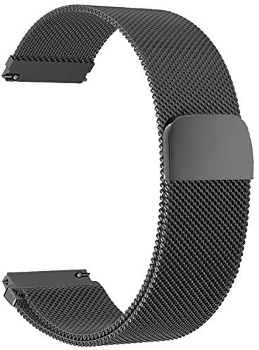 BaiJ Edelstahlarmband für Uhr, Mesh Gewebe Metall Edelstahl Uhrenarmbänder mit Magnetverschluss Schnellspanner Armband Ersatzarmband Kompatibel Smart Watch fur Herren und Damen, 18mm Schwarz