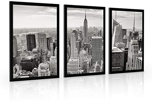 Estika Bilder set mit rahmen - New york - Wählen größe (3x A2 oder 3x A3) und farbe des rahmens (4 Farben) - Moderne deko poster set, Wandbild wohnzimmer oder schlafzimmer