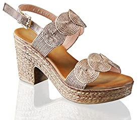 IVACHY Womens Sandal Ladies Wedge Woven Braided Block Heels Summer Espadrille Platform Shoes Size UK Champagne