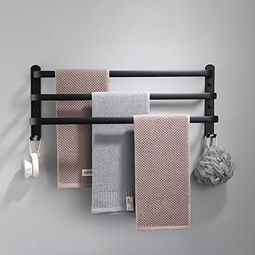 HONPHIER Handtuchhalter Bad 3 Tier Handtuchstange Badezimmer Aluminium Wand-handtuchhalter Handtuchhalter Wandmontage für Badezimmer Küchen Toilette (Schwarz, 50CM)