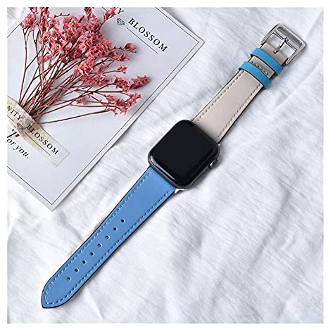 Nostalgie Uhrenarmband Lederschleifenband 40mm 44mm Sportgurt Tourband 42mm 38mm Serie 2 3 4 5 6 SE Ersatz (Color : Blue Lin Carie, Größe : for 42mm and 44mm)