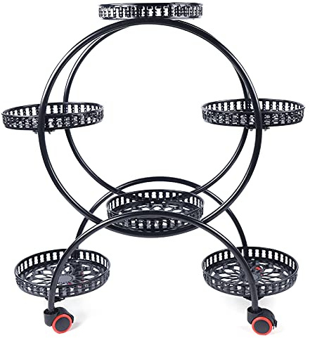 6 Töpfe Metall Blumentreppe, Schwarz Blumentöpfe Topfpflanzenständer Regal Mit Rad Blumenständer Pflanzenständer Blumenregal, Für Wohnzimmer, Büro, Hof, Party