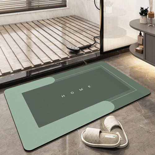 TOKLYUIE Super Absorbent Floor Mat, Large Size Quick-drying Bathroom Carpet, Simple Kitchen Door Mat, Machine Washable Large Living Room Carpet, Rubber Non-slip Bottom (40 x 60 cm, Rectangle Green)