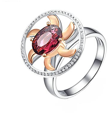 AmDxD Anello mulino a vento bicolore per donna gioielli in oro bianco 18 carati e oro rosa con tormalina da 1,28 ct e anelli di nozze di diamanti, regalo di anniversario, oro bianco 18 carati e oro