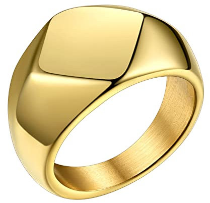 Bestyle Siegelring Personalisiert Edelstahl Erinnerungsgeschenk Bandring Herren Signetring Modeschmuck für Damen Fingerring Hip Hop Ring Gold 70