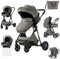 Prokoke Passeggino Trio, Trio Passeggino Neonati con Due Modi Reversibili per Spingere, Passeggino 3 in 1 con Una Lega di Alluminio a Cornice, Trio con Design Pieghevole in Un Clic (225 Deep Grey)