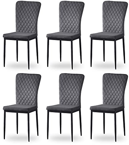JaHECOME Wohnzimmerstühle Esszimmerstühle mit Samt-Bezug, hoher Rückenlehne, verchromtem Metallgestell und modernem Gitter-Design für Wohnzimmer, Esszimmer, Konferenzraum und Klassenzimmer (6, grau)