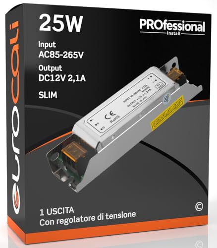 Alimentatore 12V 2.1A 25W per Strisce LED e altri dispositivi - Uso Interno Input 85-265V Morsetti a Vite - in Metallo