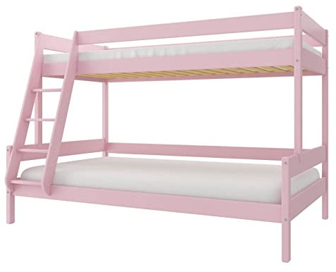 Générique Letto a castello 3-posti Family in legno di pino (con 2 cassetti opzionali) (rosa, 90/120x200)
