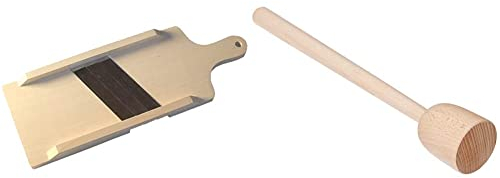 Krauthobel/Krautschneider/Sauerkrauthobel - Tiroler Art, 3 Messer, 44 x 15 cm, Sehr scharf! & FACKELMANN Kartoffelstampfer Fair 32,5cm aus Buche, Holz, beige, 32.5 x 5.5 x 5.5 cm