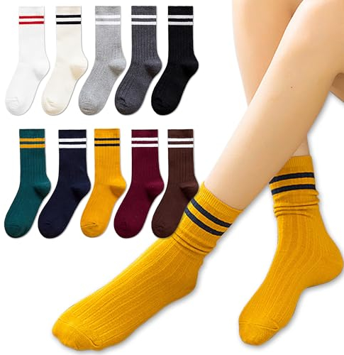 Calzini Donna con Graziose Righe Calzini Sportive da Ragazza Calze Fantasia in Cotone Colorato Modello Casual Calze per Quotidiana Casuale Tennis Yoga Palestra Corsa Scuola Misurare 35-40 / 10 Paia