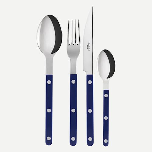 SABRE PARIS - Servizio 24 pezzi - Bistrot - Servizio di posate per 6 persone - Coltello, forchetta, cucchiaio e cucchiaino - Acciaio inox e nylon - Va in lavastoviglie - Blu Marino