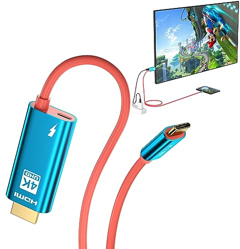 QCEs USB C to HDMI Cable for Switch/OLED, Portable Switch Dock 4K HDMI TV Adapter Cord with Charging 6.6Ft Compatible with Nintendo Switch Dock, Steam Deck, iPhone 15, Galaxy S23