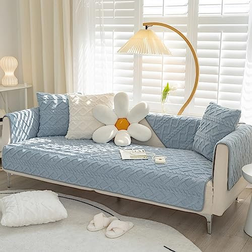 ZCXRYFL 1 2 3 4 Sitzer Sofa üBerzug PlüSch Rutschfester Sofabezug L/U-Eck-Universal Sofa ÜBerwüRfe MöBelschutz Stoff Leder Couch üBerzug Baby-Krabbeldecke Katzen Hunde Matte(110X240cm,Blue 4)