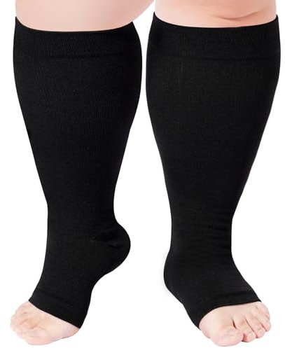 Ancrina Kompressionsstrümpfe für Damen, breite Wade, offener Zehenbereich,Kniehohe Kompressionsstrümpfe, zehenlose Stützsocken