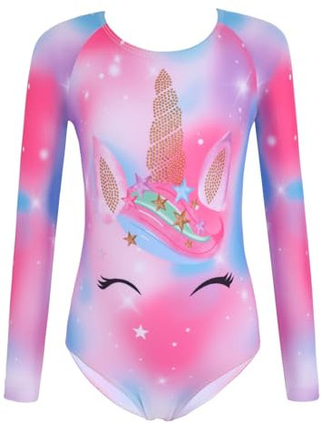 trudge Kinder Turnanzug Gymnastikanzug Mädchen Leotard Langarm Trikot Training Dancewear Gymnastikbody Tanzbekleidung Wettkampf 9-10 Jahre