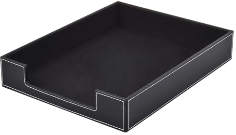 Leather Letter Tray, Office Supplies Multipurpose Desk Organizer, Mail, Paper, Files, Magazines, Jewelry, Cosmetics,Stackable Office Organization Drawers,Black