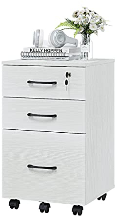 Panana 3 Drawers Mobile File Cabinet, Wooden Compact Under Desk Storage Unit Rolling Office Cabinet for Home Office Organization (White)